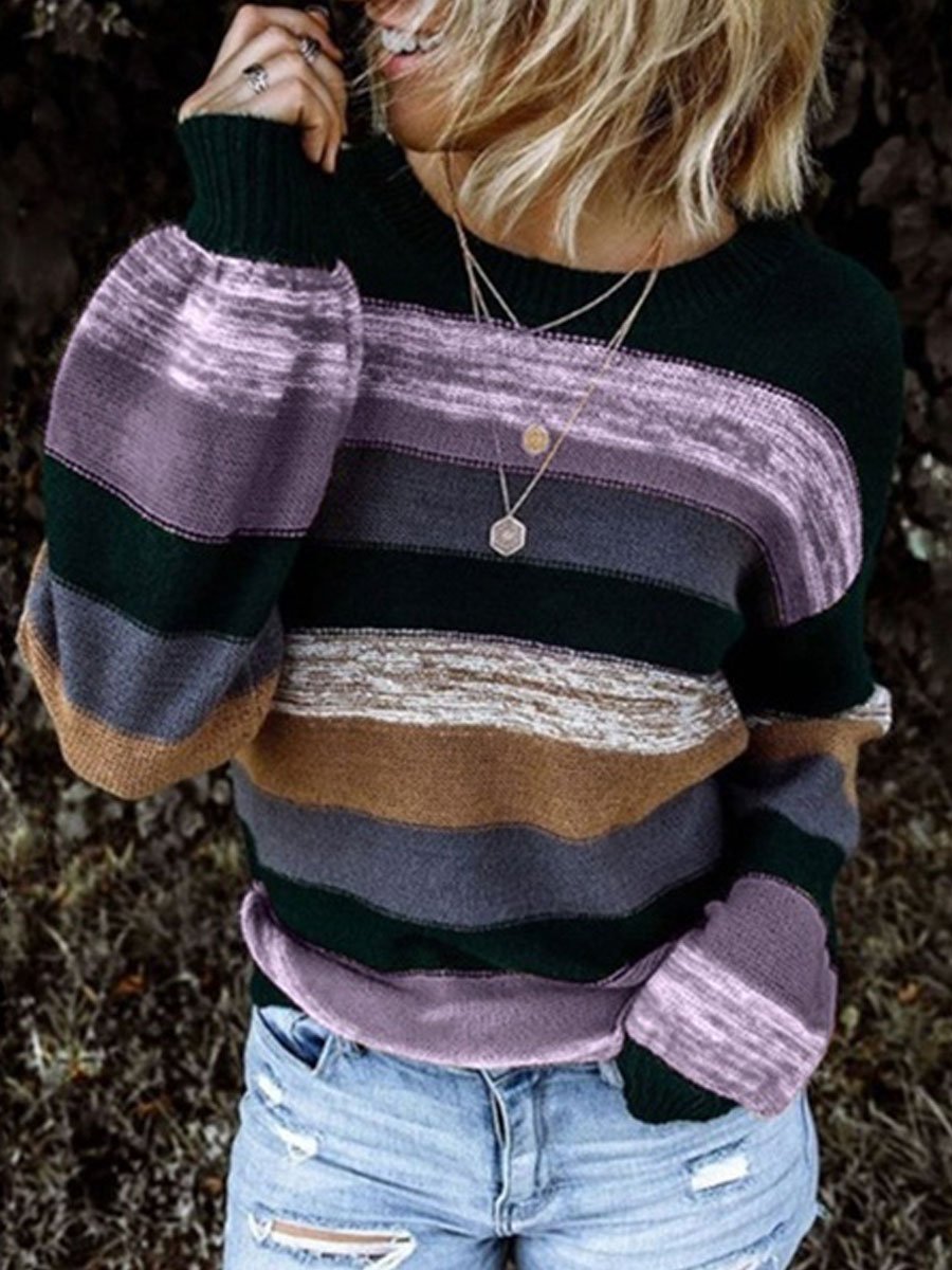 Contrast Casual Long Sleeve Knitted Sweater