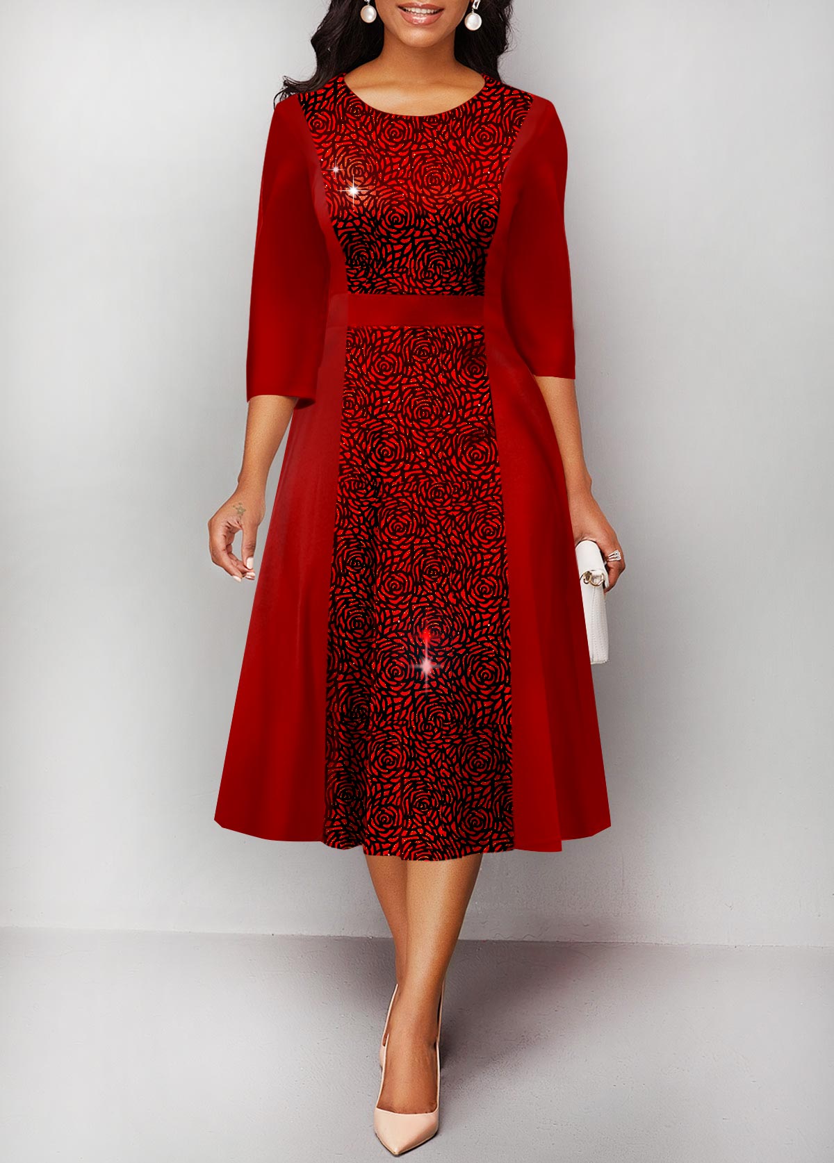 Red Hot Stamping Round Neck Dress