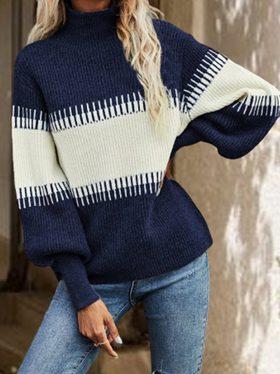 Loosen High Neck Graphic Sweater