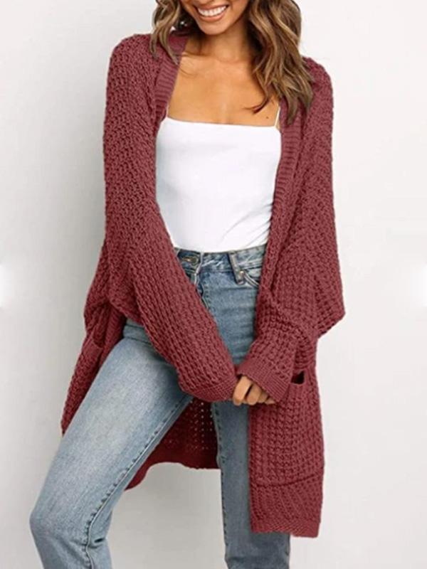 Solid Color Pocket Loose Simple Long Sleeved Cardigan