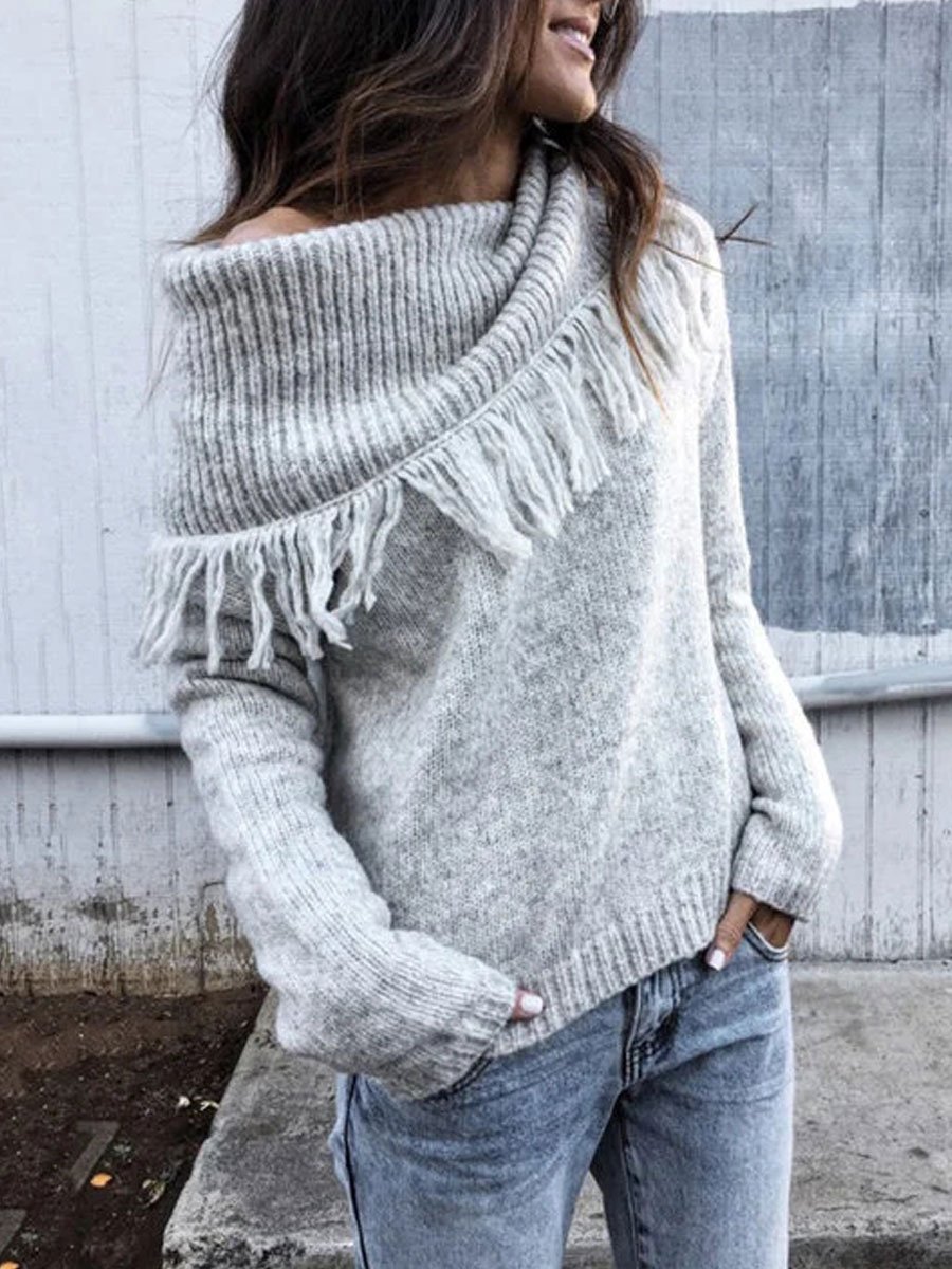 Casual Knitted Solid One Shoulder Sweater