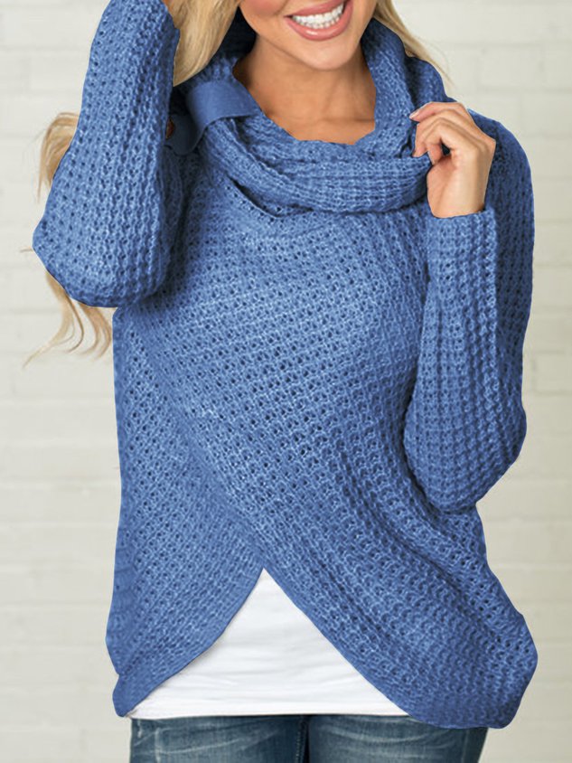 Asymmetrical Slit Cowl Neck Knitted Sweater