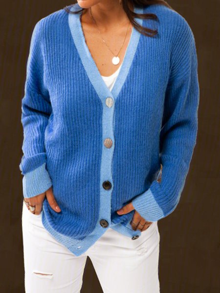 Knitted Plain V Neck Casual Sweaters