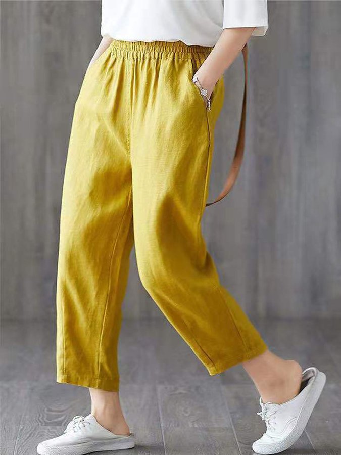Ladies cotton linen high waist slim casual harem pants