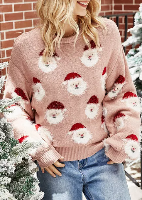 Christmas Santa Graphic O-Neck Sweater