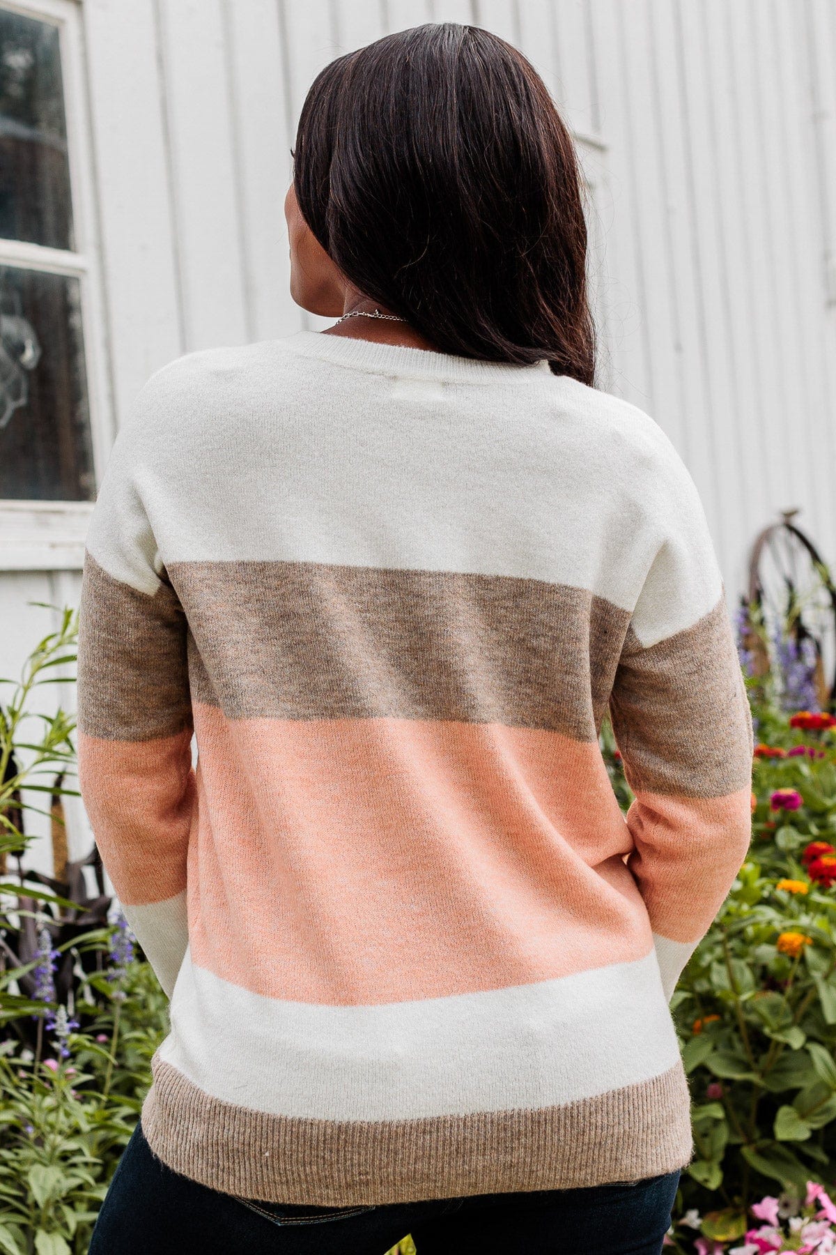 Unleash Your Shine Color Block Sweater- White, Mocha, & Pink