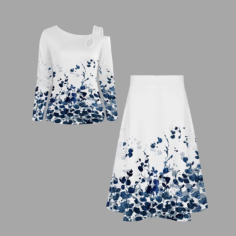 Women's Casual Dress Swing Dress Long Dress Maxi Dress White Long Sleeve Graphic Patchwork Winter Fall Spring Cold Shoulder Stylish Weekend 2022 S M L XL XXL 3XL