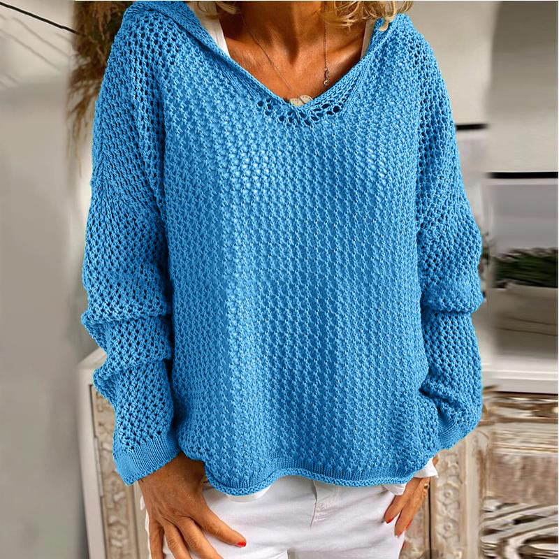 Women's Solid Long-Sleeve Knit Hoodie Sweater