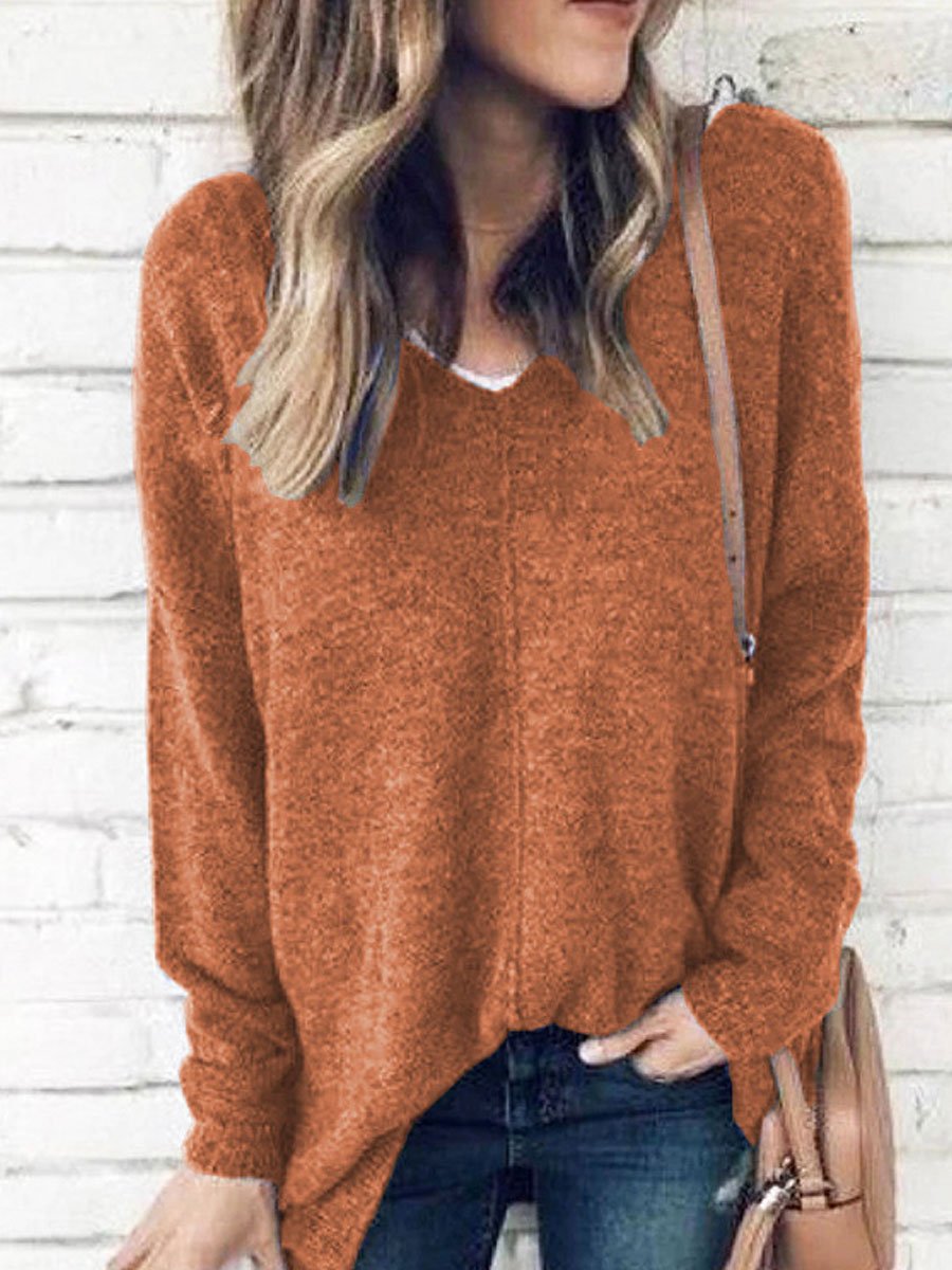 V-neck solid color  sweater
