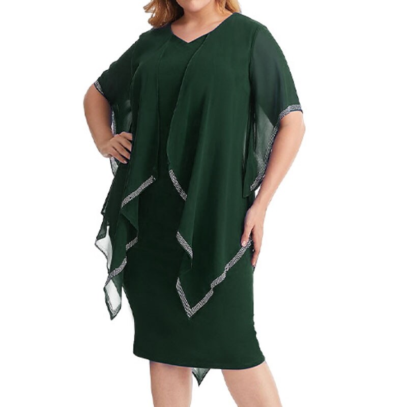 Women's Plus Size Work Dress Solid Color V Neck Half Sleeve Dress