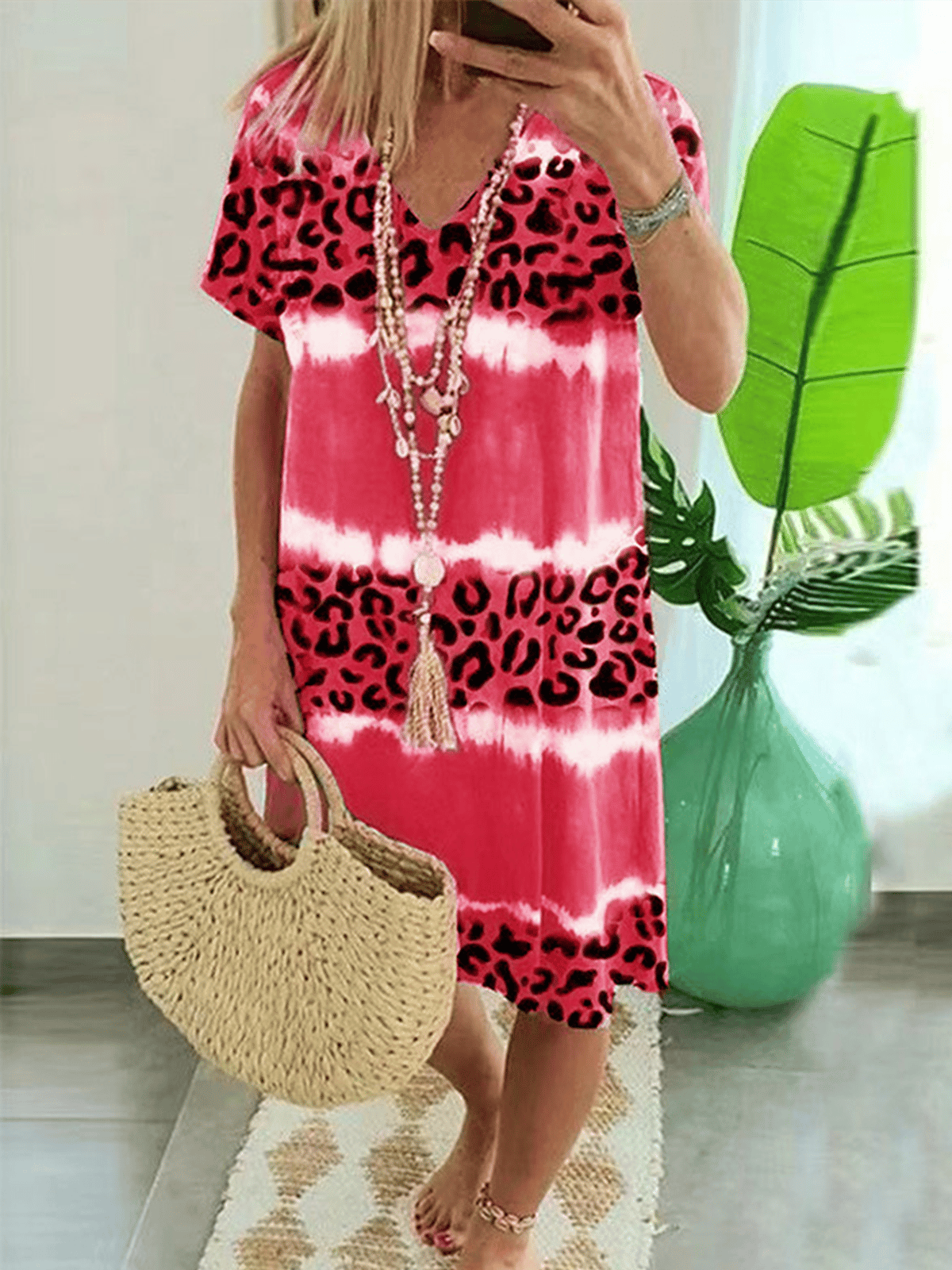Women's Tie Dye Leopard Print Dress