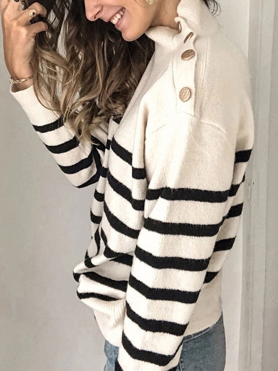 Turtleneck Pullover Striped Sweater