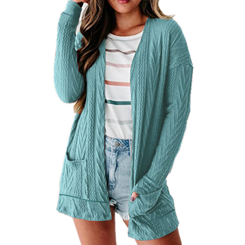 Women's Solid Long Sleeve Pocket Knit Cardigan Sweater
