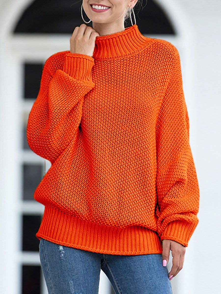Rolled high neck bat sleeve knit sweater