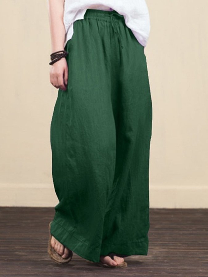 Women's cotton linen loose straight trousers casual pants wide leg pants