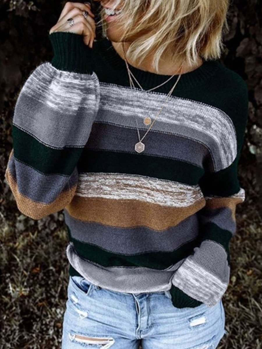 Contrast Casual Long Sleeve Knitted Sweater