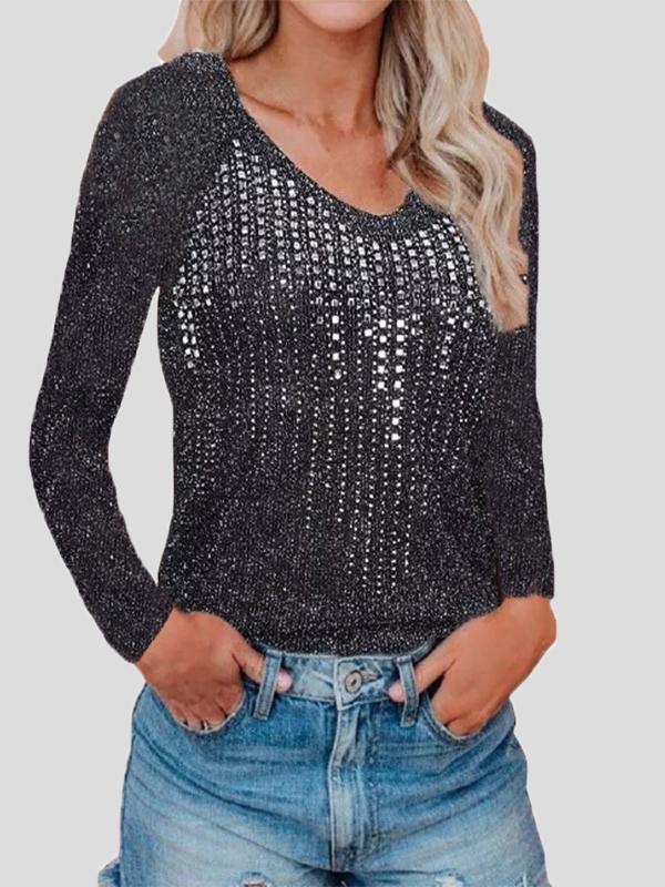 Women's Sweaters V-Neck Long Sleeve Knitted Sweater