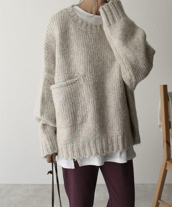 Vintage Plain Round Neck Sweater