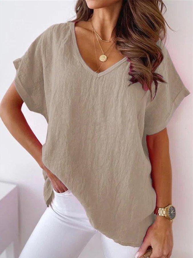 women's cotton linen loose casual top