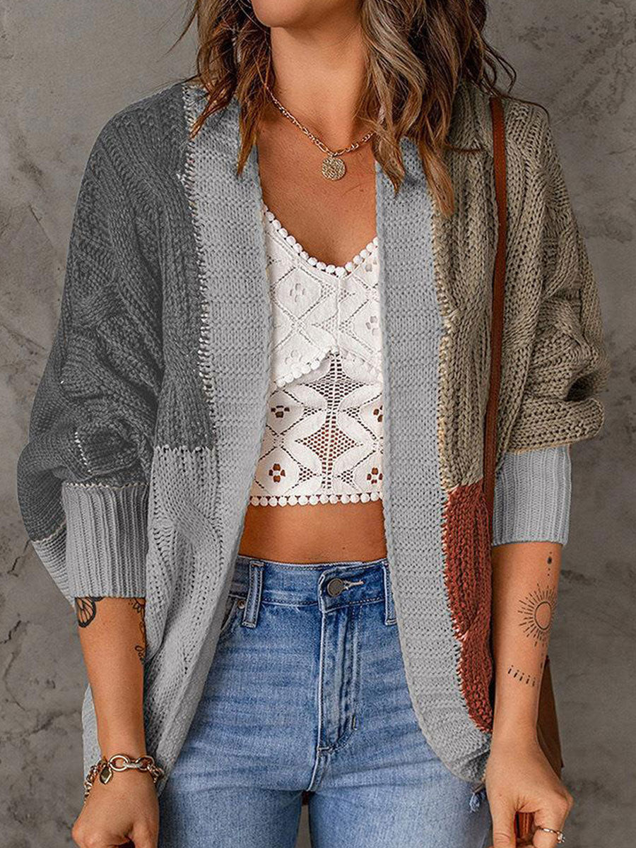 Casual Loose Sweater Contrast Panel Cardigan