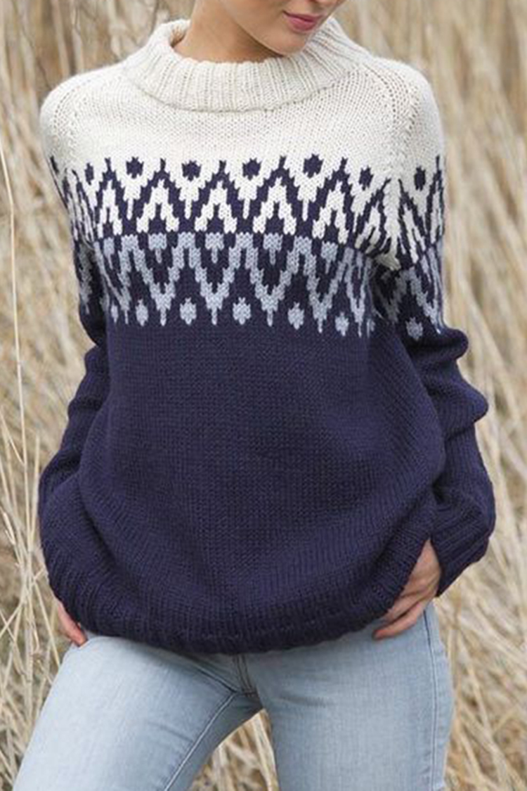 Fairman Island Contrast-Panel Jacquard Sweater