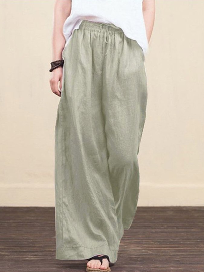 Women's cotton linen loose straight trousers casual pants wide leg pants