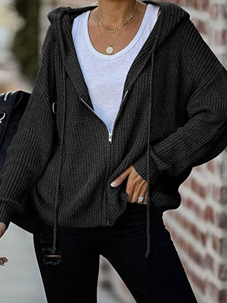 Solid color zipper loose sweater