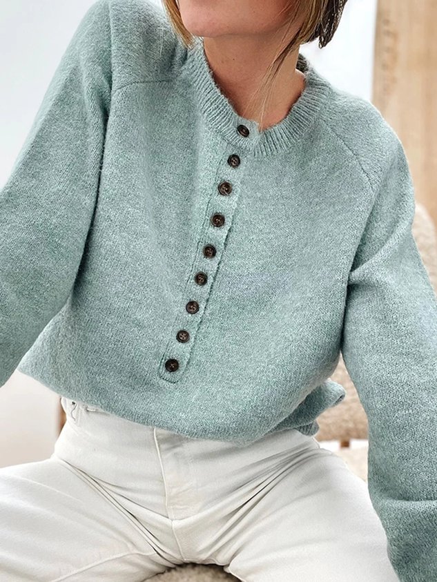 Wool/Knitting Plain Buttoned Sweater