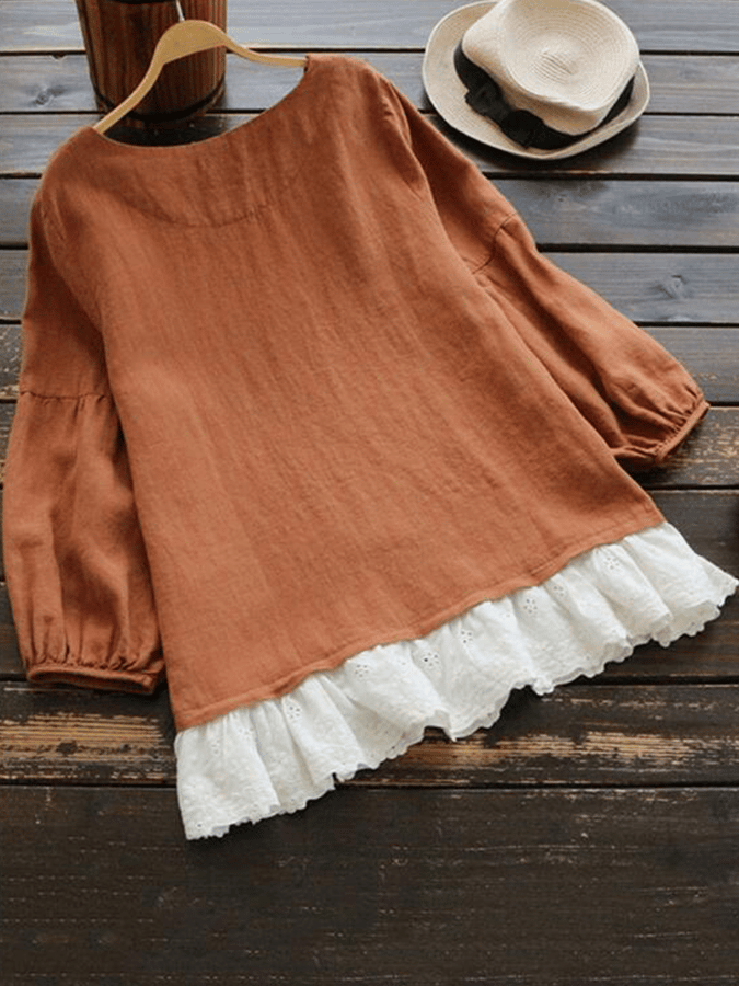 Women's Ruffled Cotton Linen Loose Shirt