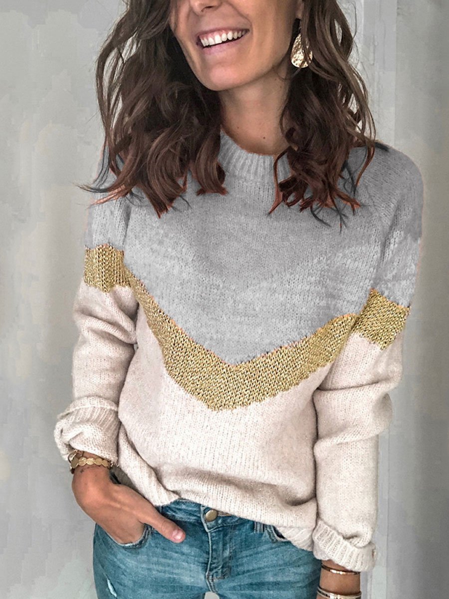 Round neck contrast stitching knitted sweater