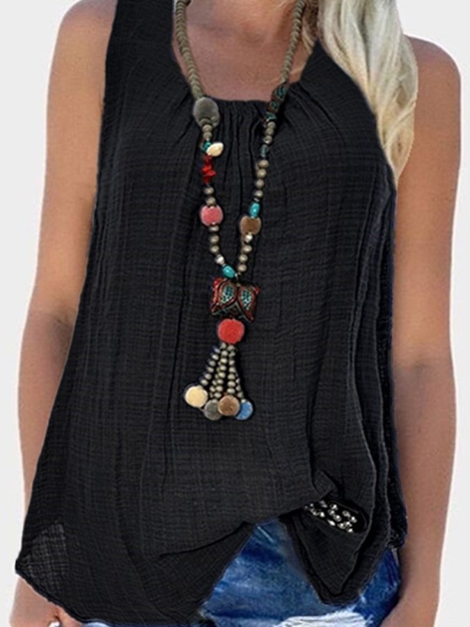 Women's Casual Solid Color Cotton Sleeveless Tank Top