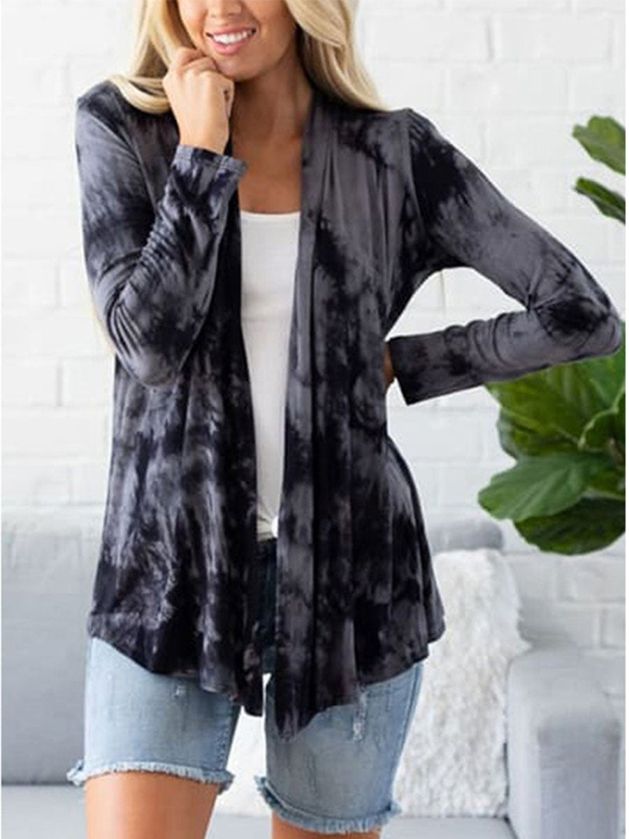 Tie Dye Collarless Long Sleeves Cardigan