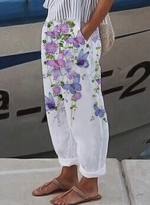Women's Floral Butterfly Print Pants