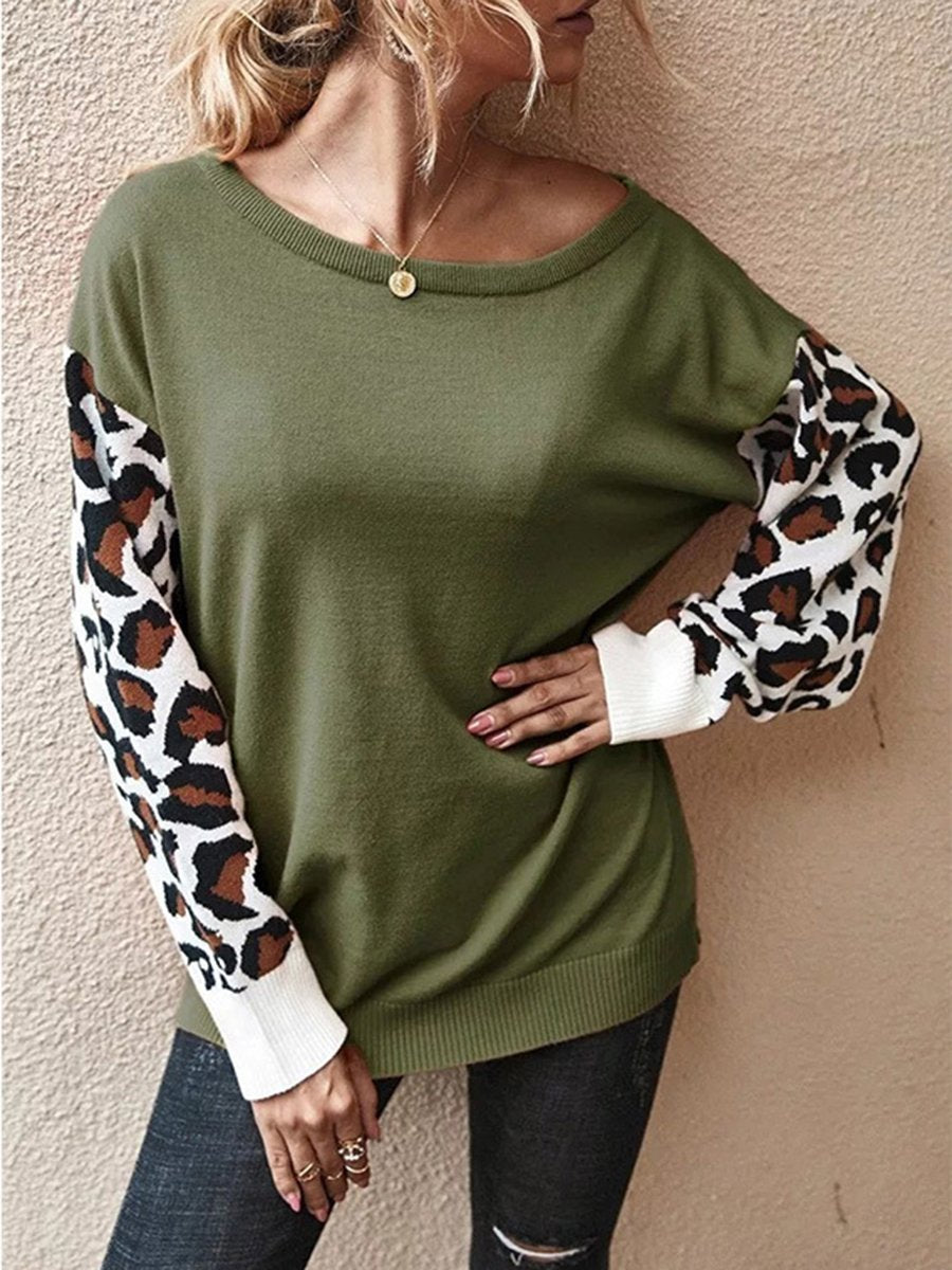 Leopard Print Pullover Sweater For Women
