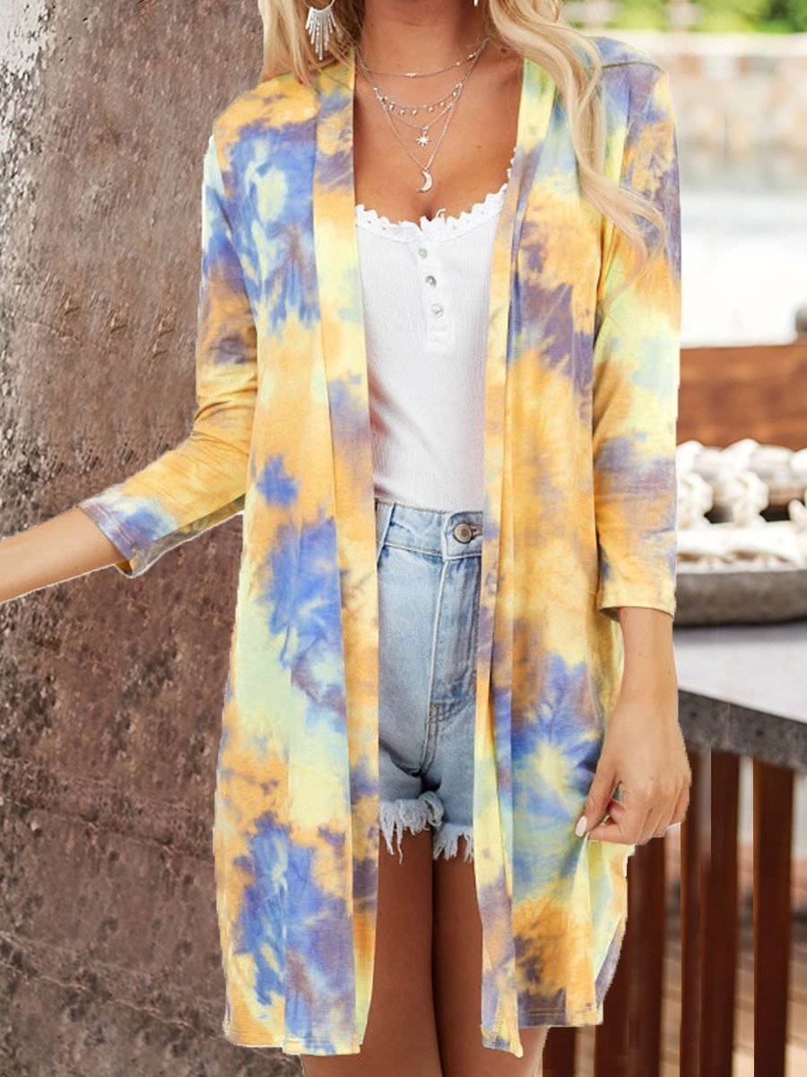 Tie-dye Printed Loose Long Sleeve Cardigan