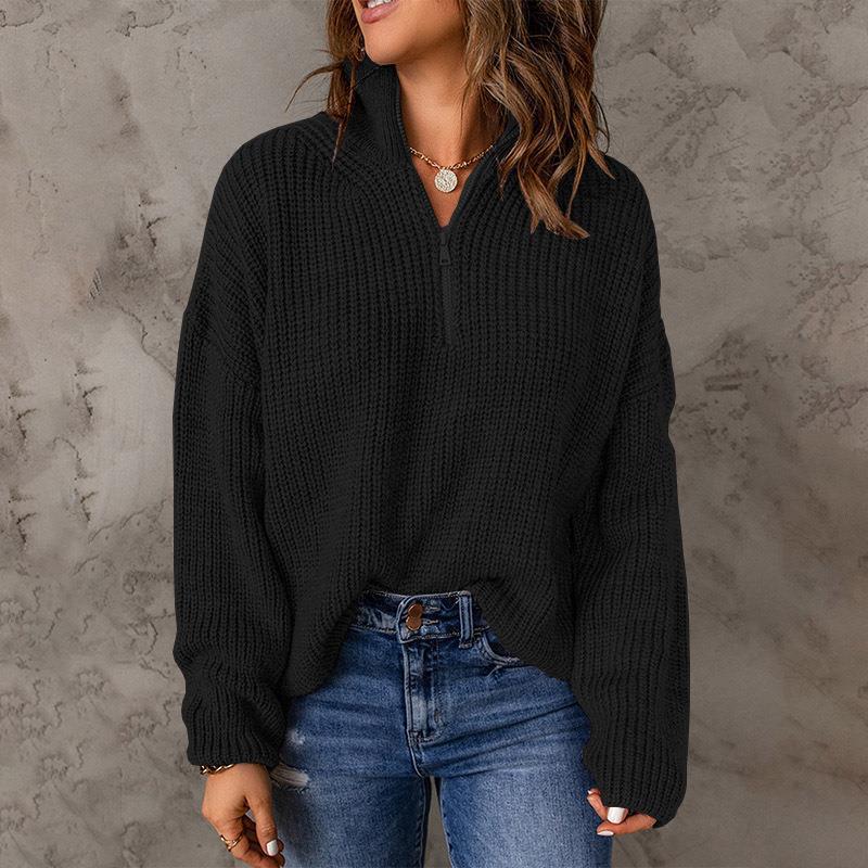 Women's Solid Zip Turtleneck Sweater