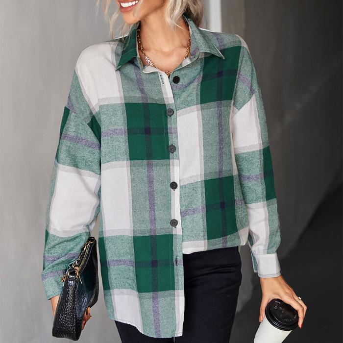 Fashion plaid design long sleeve women shirt