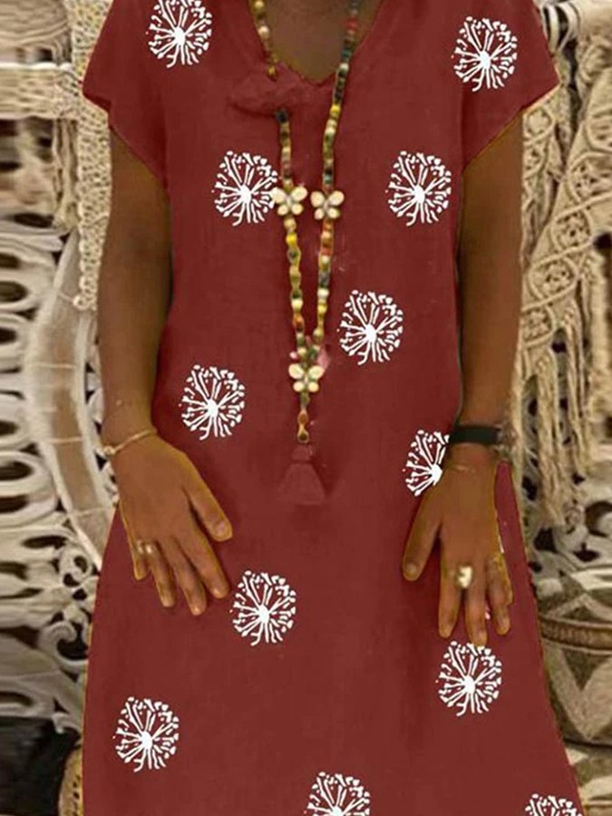 Ladies Spring/Summer V-Neck Dandelion Print Dress
