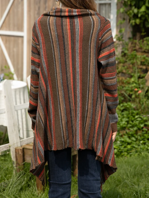 Asymmetrical Long Sleeve Stripes Casual Sweater