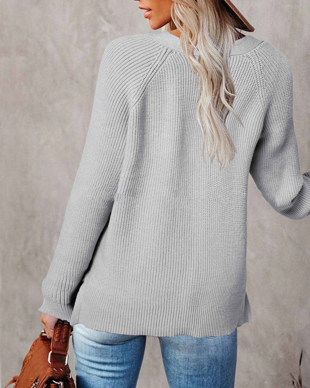 Women's Solid Long Sleeve Button Sweater