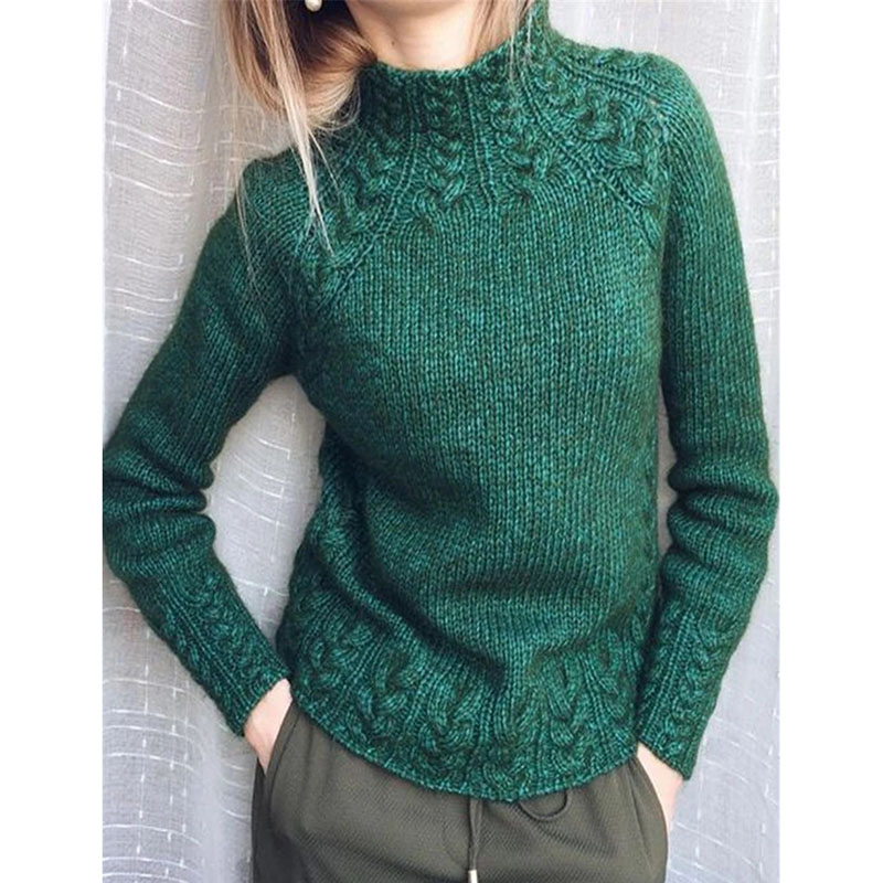 Pure Color Linen Pattern Knitted Sweater