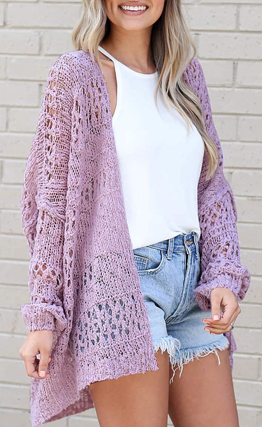 Women's Solid Cutout Cardigan Sweater