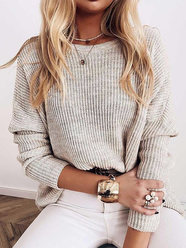 Daily Casual Simple Round Neck Long Sleeve Sweater