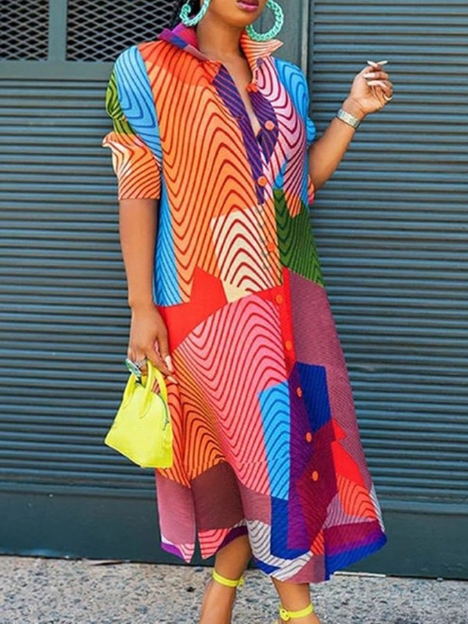 Women's Vintage Color Block Striped Dress