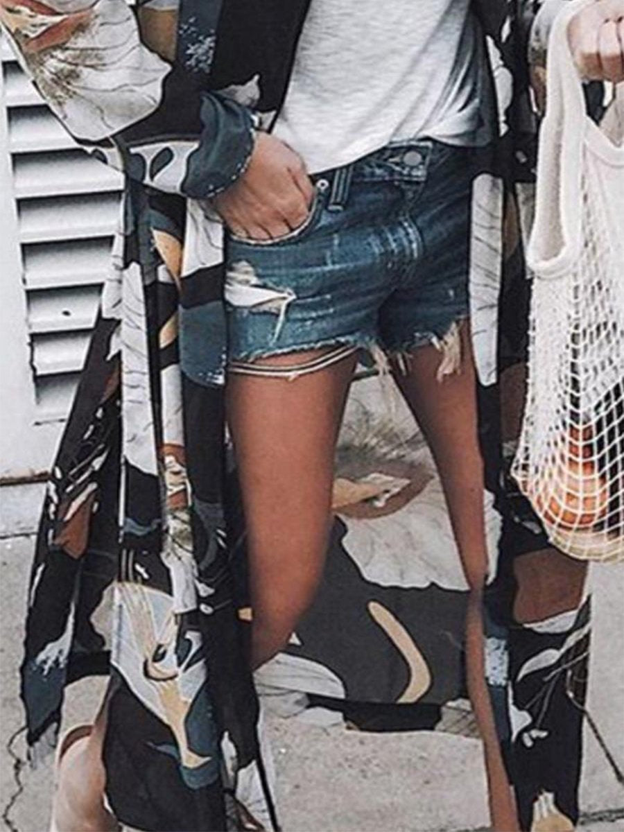 Casual Snap Front Floral Print Cardigan