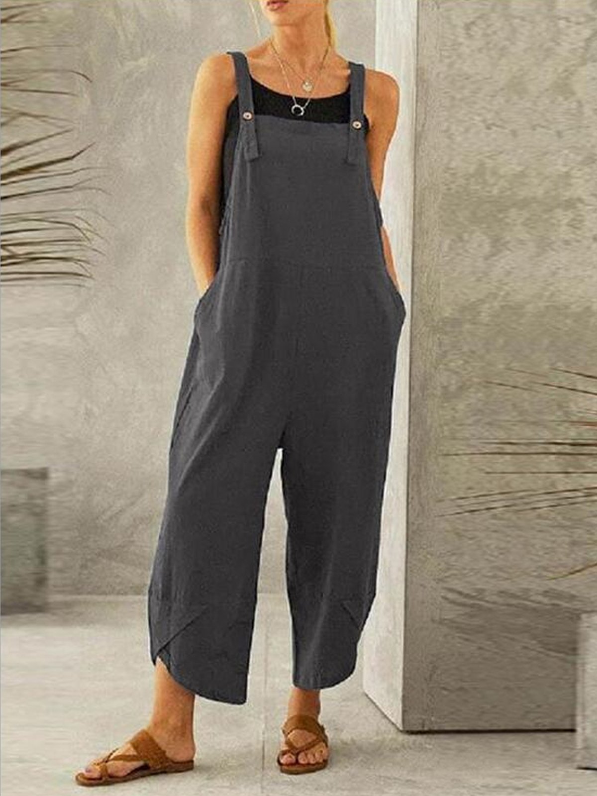 Women's Casual Pure Color Ankle-Length Overalls