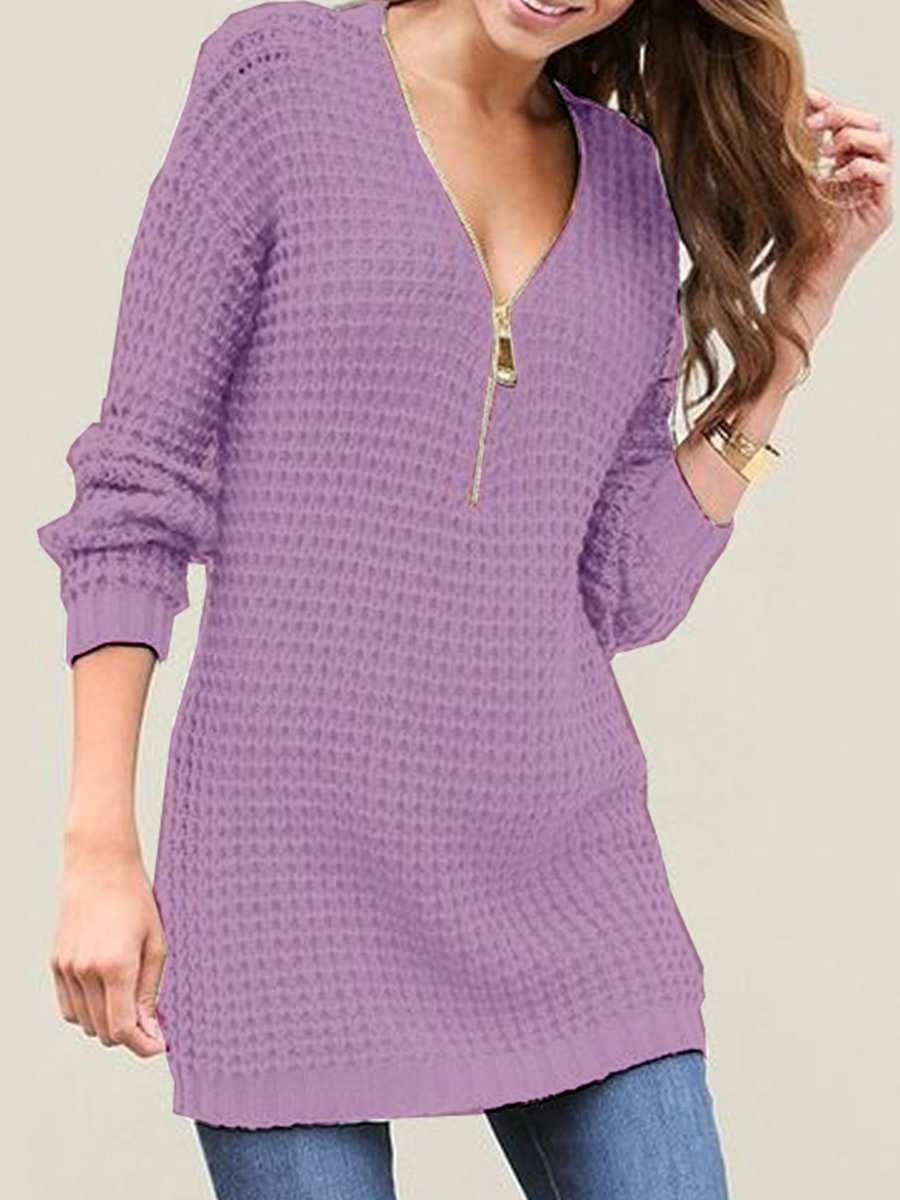 Zipper Sexy Deep V Neck Sweater