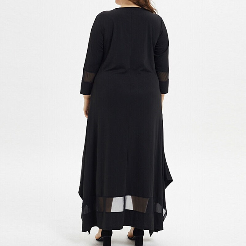 Women's Plus Size Casual Dress Pure Color Crew Neck 3/4 Length Sleeve Winter Fall Casual Maxi long Dress Daily Vacation Dress / Black Dress