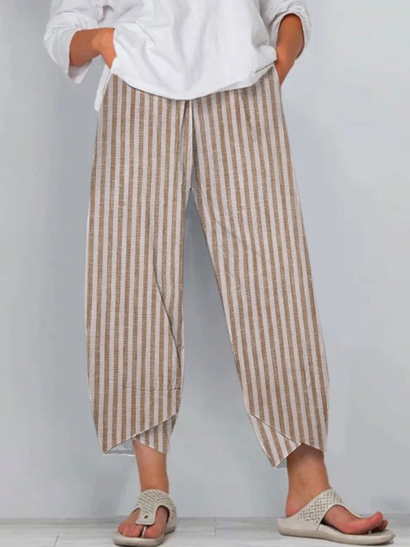 Women's Cotton Linen Striped Casual Pants