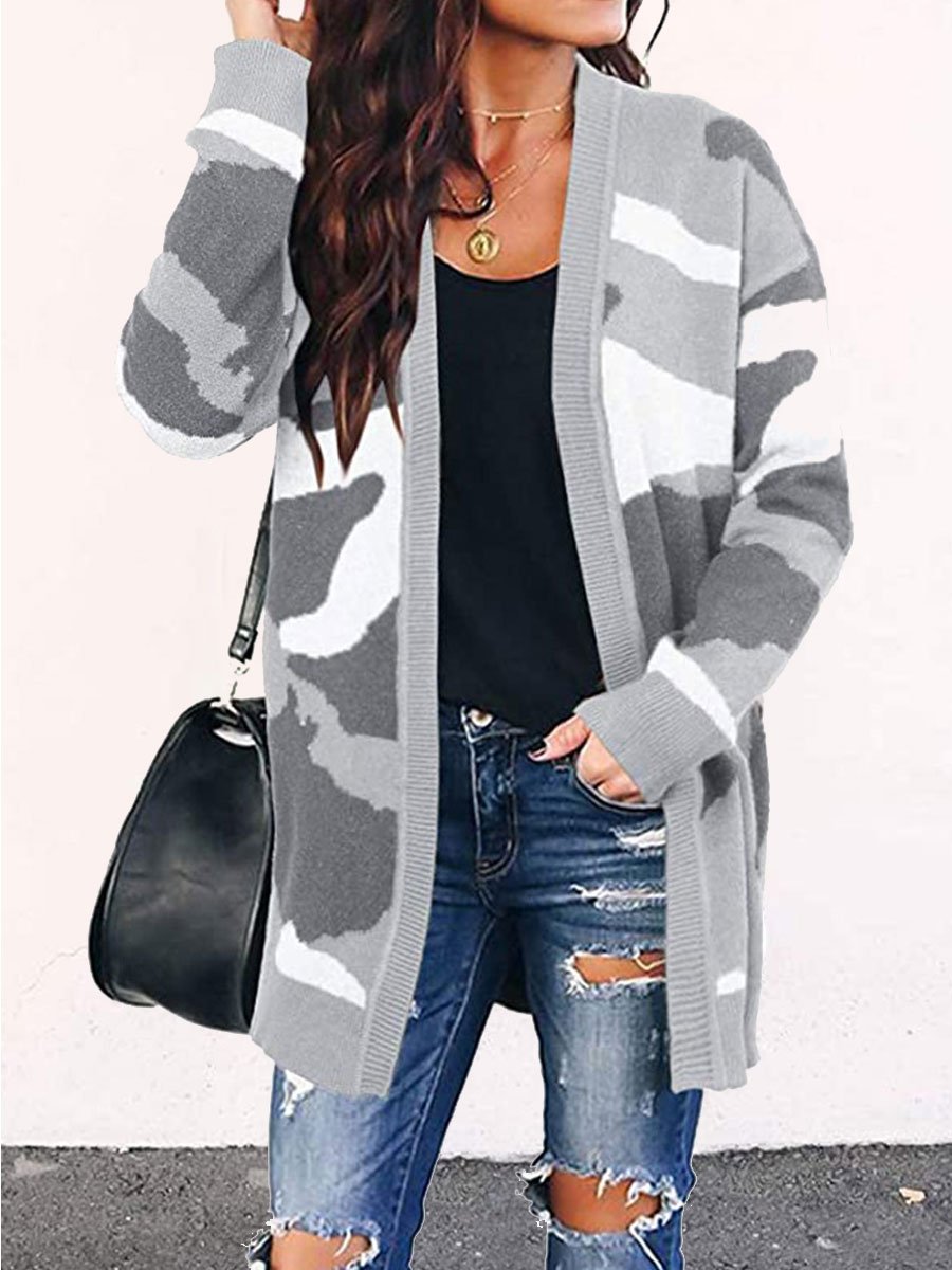 Camouflage Mid-length Knitted Cardigan